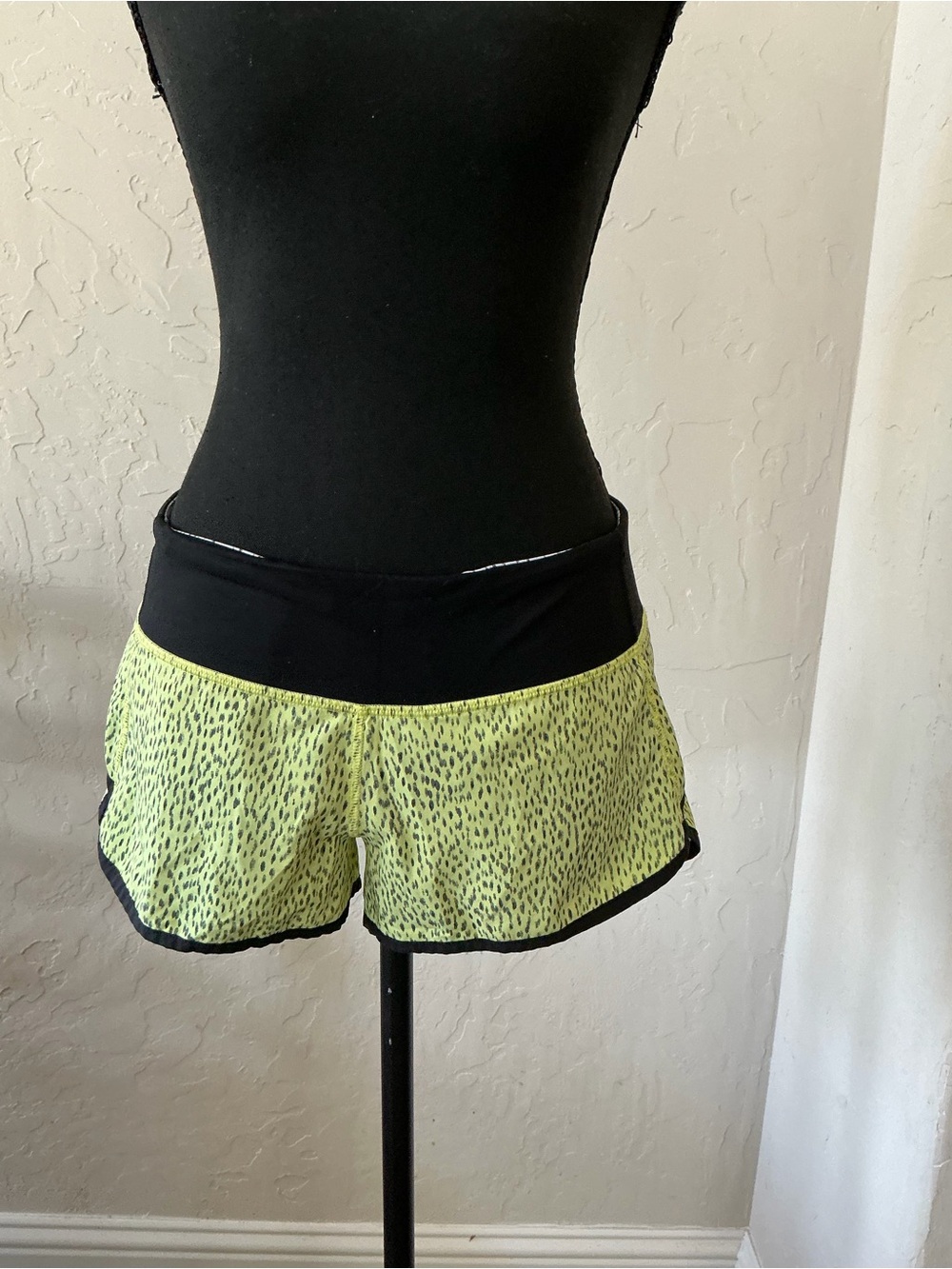 Lululemon Women's Neon Yellow Active Shorts with Black Waistband